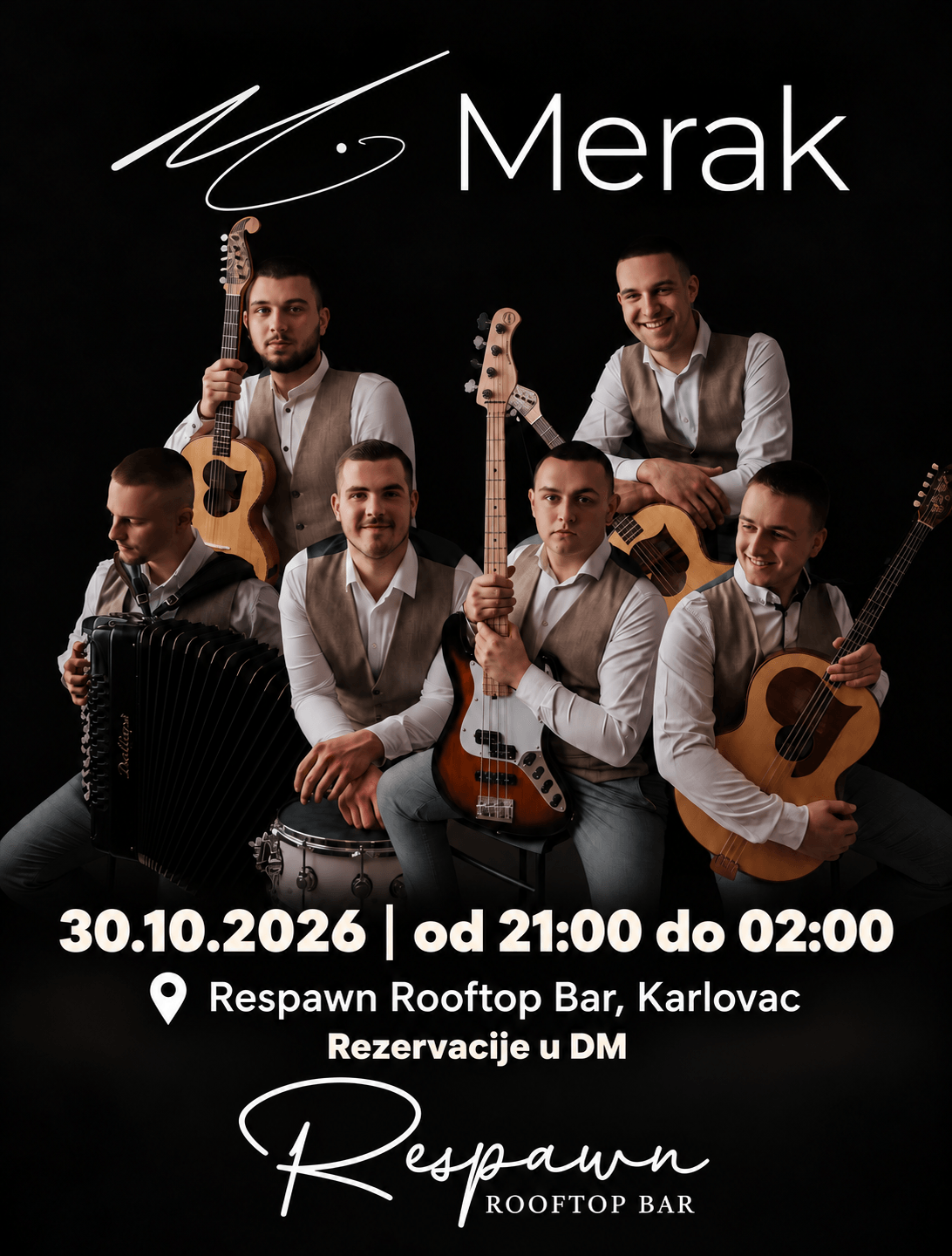 Službeni plakat: Merak, 30.10.2026., 21:00 do 02:00, Respawn Rooftop Bar Karlovac